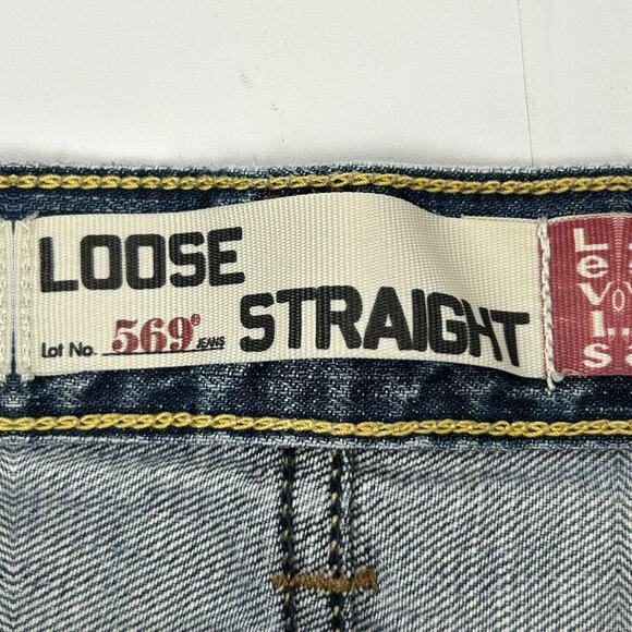Levis 569 Loose Straight Jeans Distressed Paint Splattered Denim Blue Mens 30x31 - Picture 7 of 10
